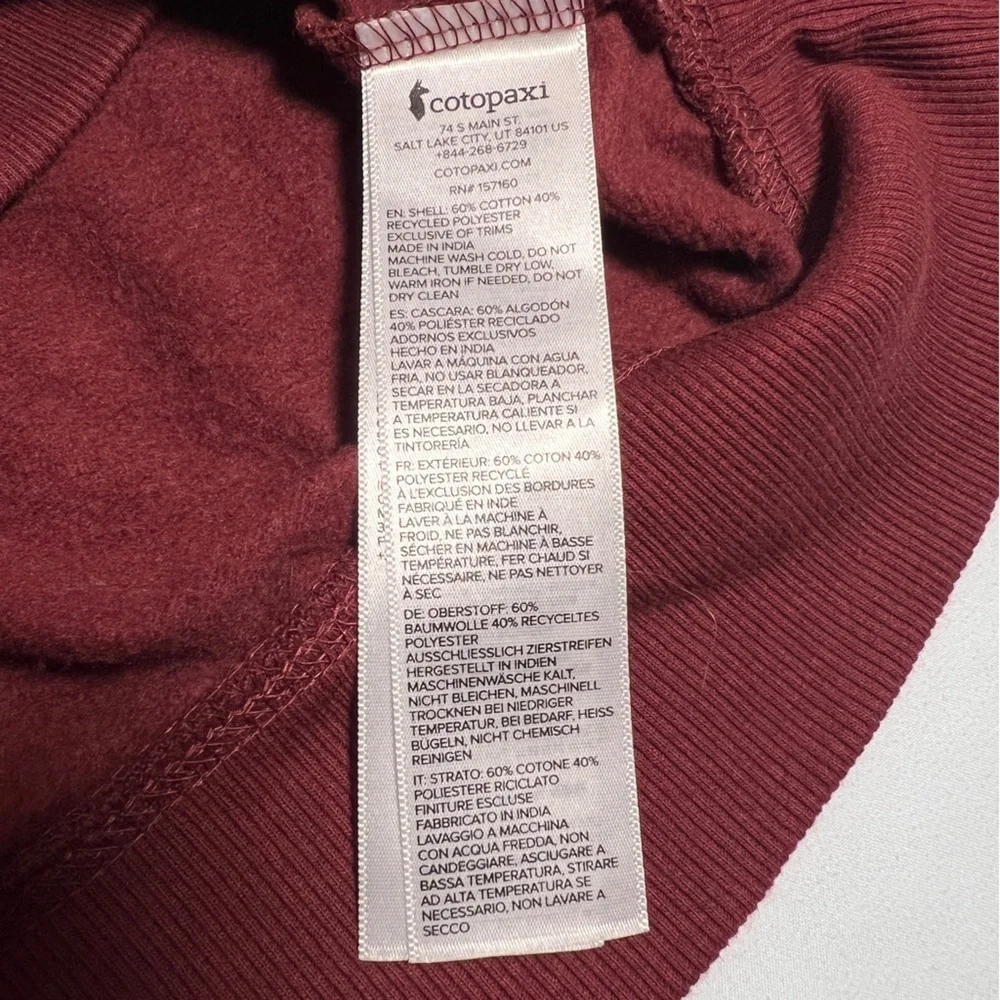Cotopaxi Youth Crew Sweatshirt-Maroon -Size Large